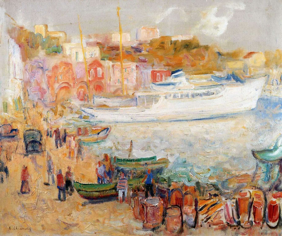 Il porto d’Ischia, 1947-’54, olio su tela cm 50x60, Napoli, Galleria Mediterranea